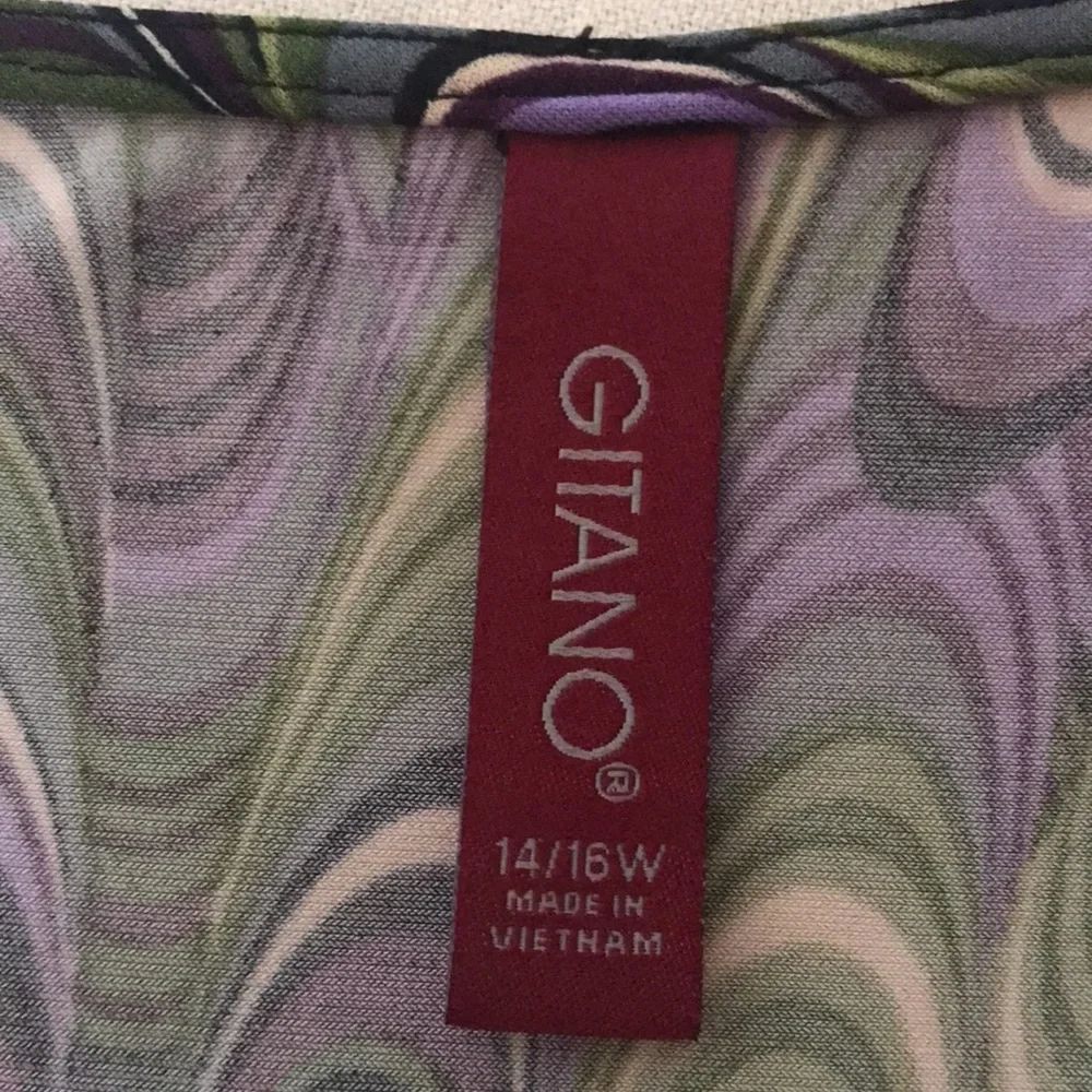 GITANO Gorgeous Colorful Top in Purple Green Gray and Black SIZE 14/16 W - Picture 7 of 8